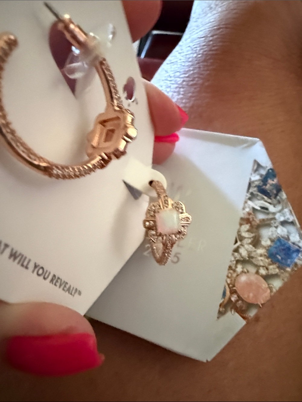 October 2025 Rose Gold Opal Hoop Earrings - Picture 2 of 6